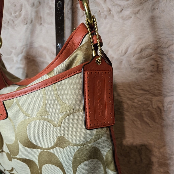 Coach Canvas and Leather Shoulder Bag Coral/Tan - Picture 2 of 5